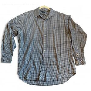 Ralph Lauren Shirt Mens L Blue Gray Gingham Check Button Up Long Sleeve Pony